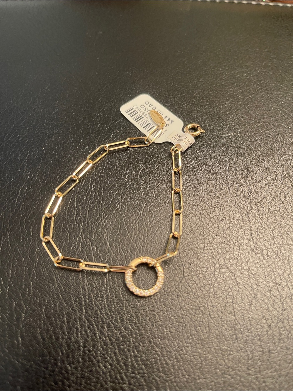 Anthropologie Gold Paperclip Bracelet with Pavé Ring Charm